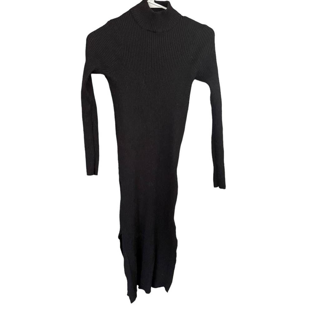 M Magaschoni Black Mock‎ Neck Ribbed Sweater Dress